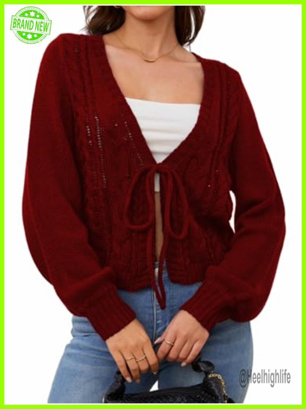 Women's Cropped Tie Front Cable Knit Cardigan Loose Fit Coquette Sweater